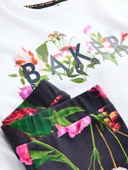 Baker by Ted Baker Navy Pleated Back Floral Print T-Shirt and Leggings Set 2 Piece - Image 11 of 11