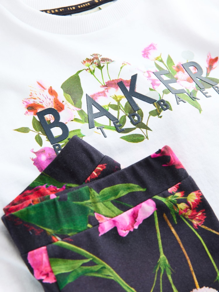 Baker by Ted Baker Navy Pleated Back Floral Print T-Shirt and Leggings Set 2 Piece - Image 11 of 11