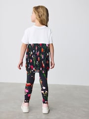 Baker by Ted Baker Navy Pleated Back Floral Print T-Shirt and Leggings Set 2 Piece - Image 2 of 11