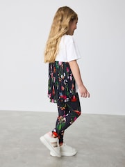 Baker by Ted Baker Navy Pleated Back Floral Print T-Shirt and Leggings Set 2 Piece - Image 3 of 11