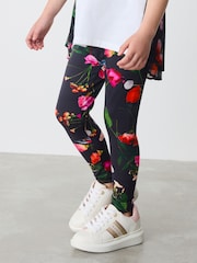 Baker by Ted Baker Navy Pleated Back Floral Print T-Shirt and Leggings Set 2 Piece - Image 4 of 11