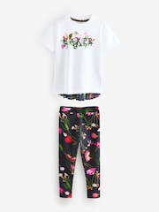 Baker by Ted Baker Navy Pleated Back Floral Print T-Shirt and Leggings Set 2 Piece - Image 8 of 11