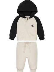 Calvin Klein Cream Stretch Cotton Hoodie And Joggers Set - Image 1 of 2