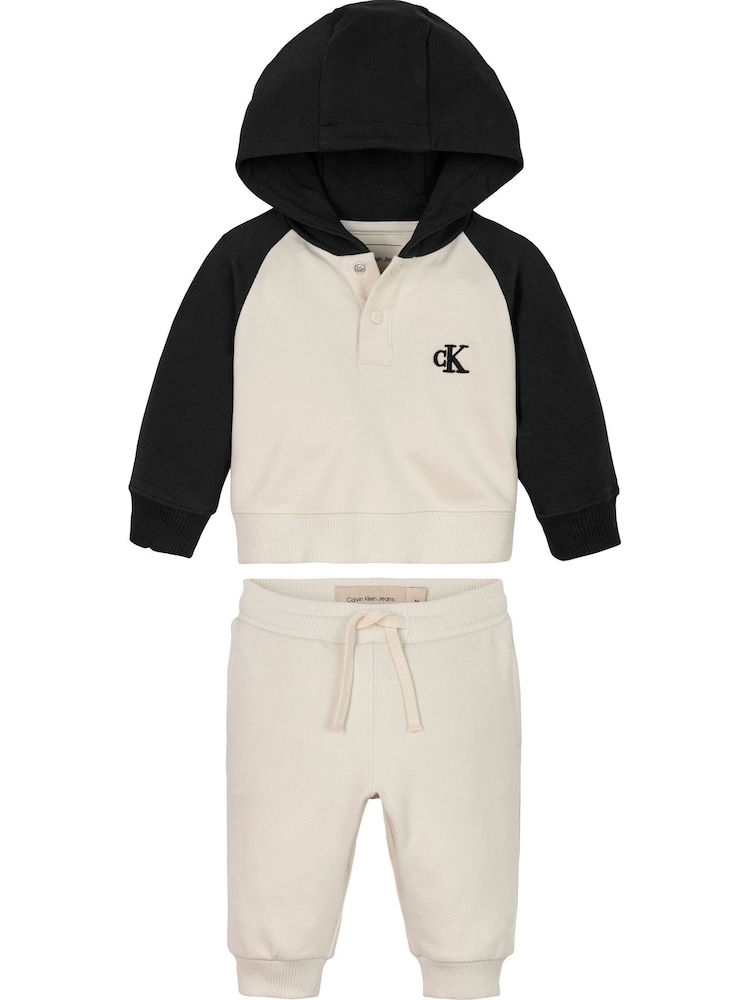 Calvin Klein Cream Stretch Cotton Hoodie And Joggers Set - Image 1 of 2 Calvin Klein Cream Stretch Cotton Hoodie And Joggers Set - Image 1 of 2