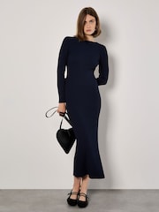 Apricot Blue Deep Back Ribbed Dress - Image 1 of 5