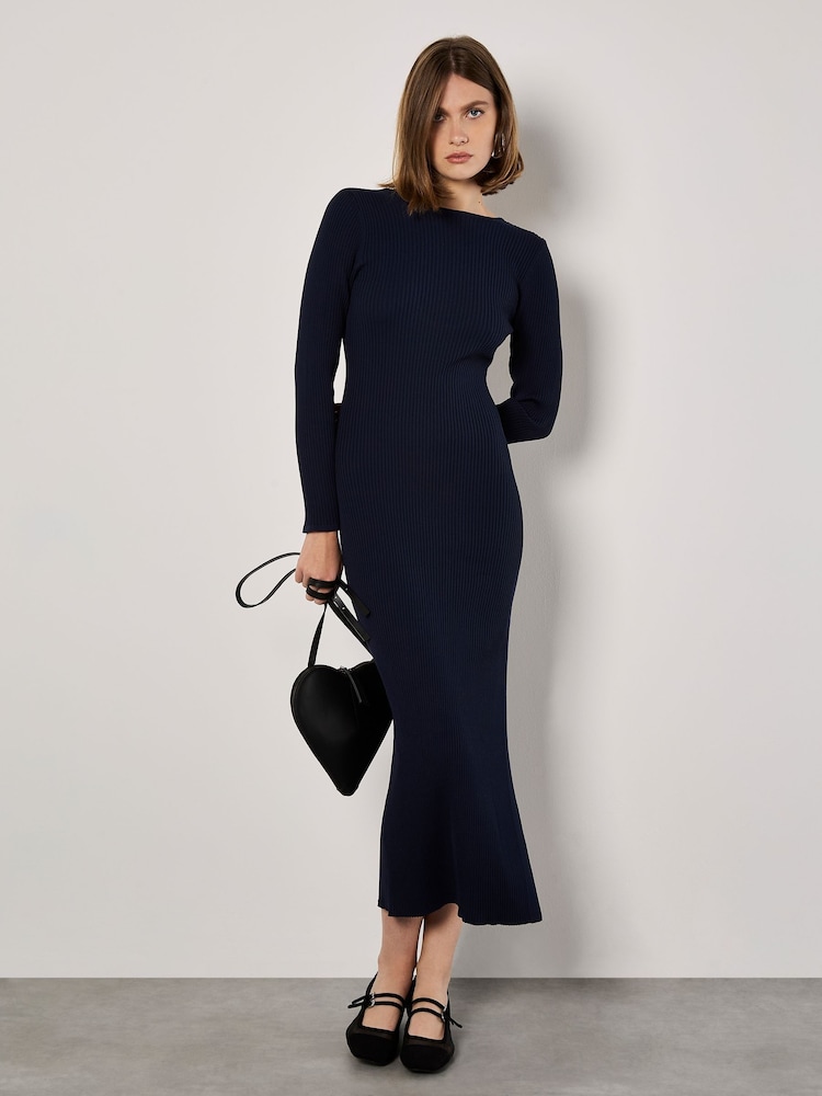 Apricot Blue Deep Back Ribbed Dress - Image 1 of 5
