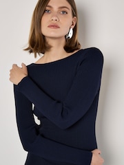 Apricot Blue Deep Back Ribbed Dress - Image 3 of 5