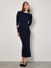 Apricot Blue Deep Back Ribbed Dress - Image 4 of 5