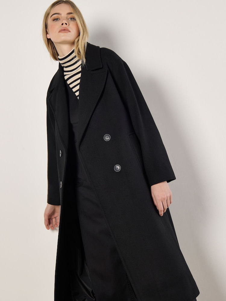 Apricot Black Oversized Boyfriend Coat - Image 1 of 5