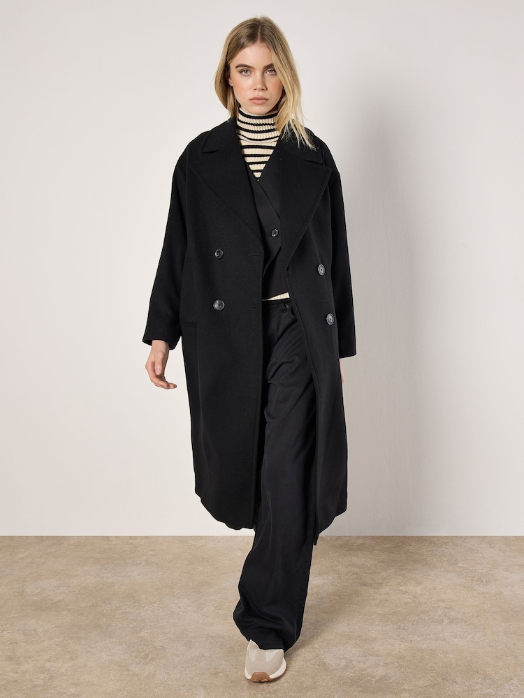 Apricot Black Oversized Boyfriend Coat - Image 2 of 5