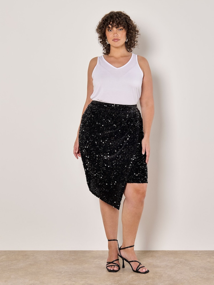Apricot Black Velvet Sequin Long Sleeves Dress - Image 1 of 5