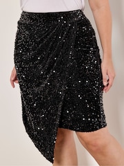 Apricot Black Velvet Sequin Long Sleeves Dress - Image 2 of 5