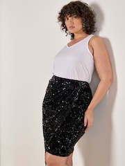 Apricot Black Velvet Sequin Long Sleeves Dress - Image 3 of 5