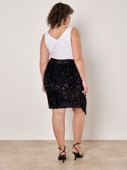 Apricot Black Velvet Sequin Long Sleeves Dress - Image 4 of 5