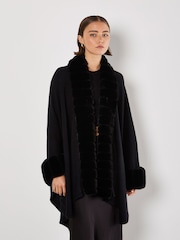 Apricot Black Faux Fur Large Edge Cape Poncho - Image 2 of 5