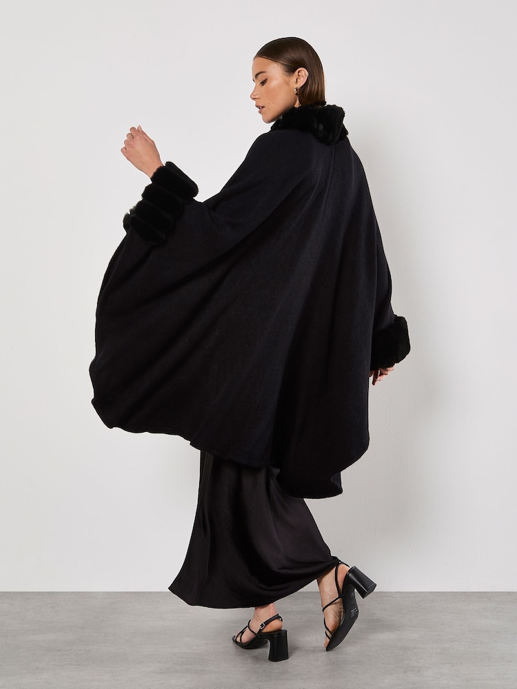 Apricot Black Faux Fur Large Edge Cape Poncho - Image 5 of 5