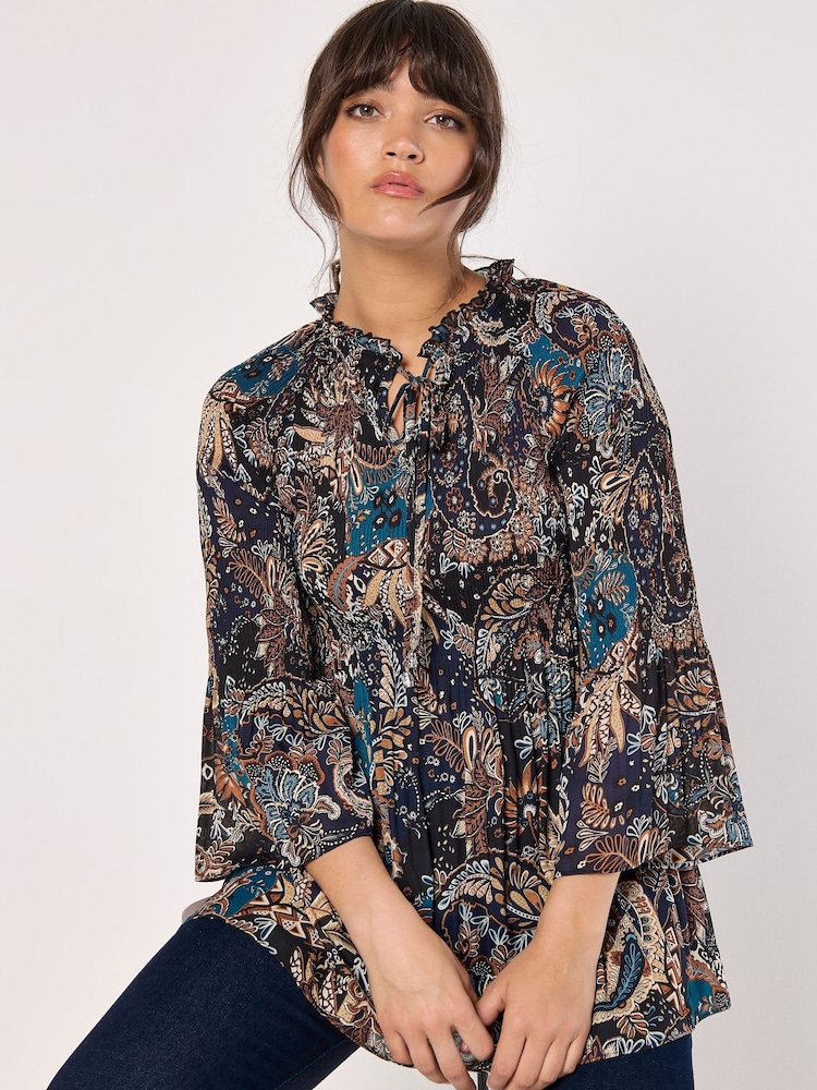 Apricot Green Graphic Paisley Plisse Tunic - Image 1 of 4