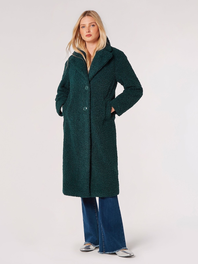 Apricot Green Long Single Breasted Borg Jacket - Image 1 of 5