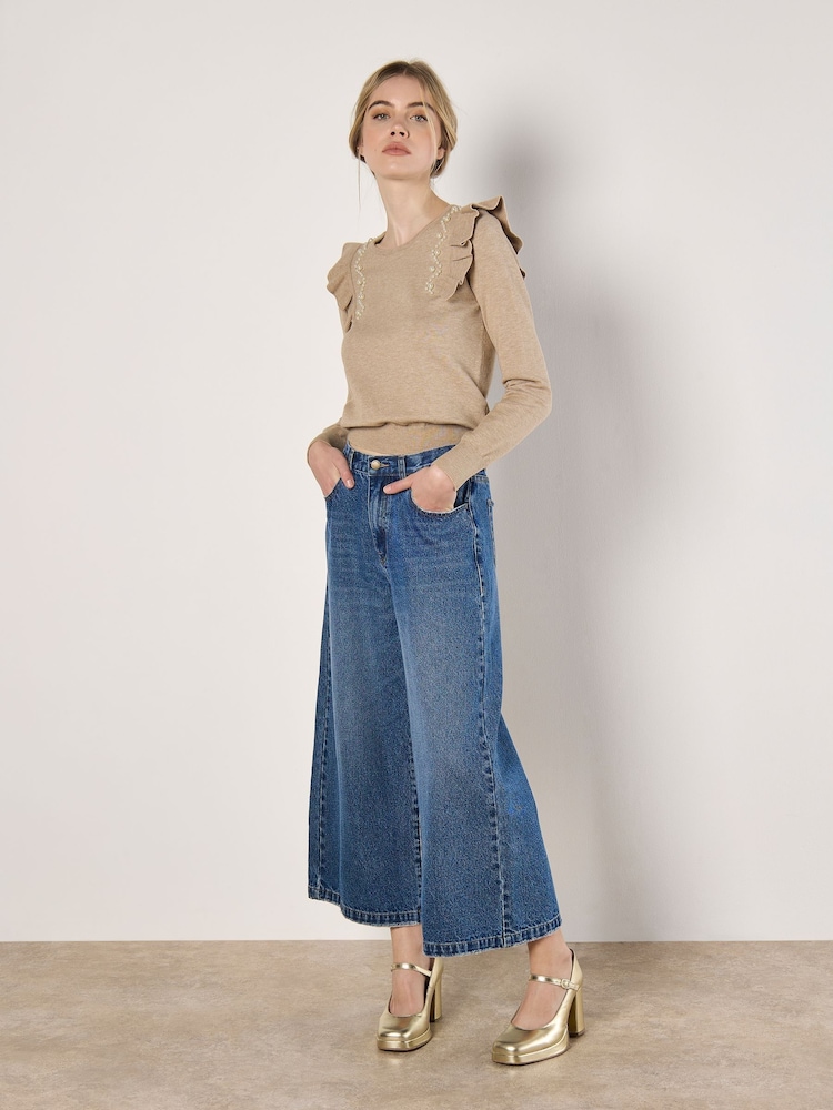 Apricot Natural Ruffle & Pearl Shoulder Jumper - Image 2 of 4 Apricot Natural Ruffle & Pearl Shoulder Jumper - Image 2 of 4