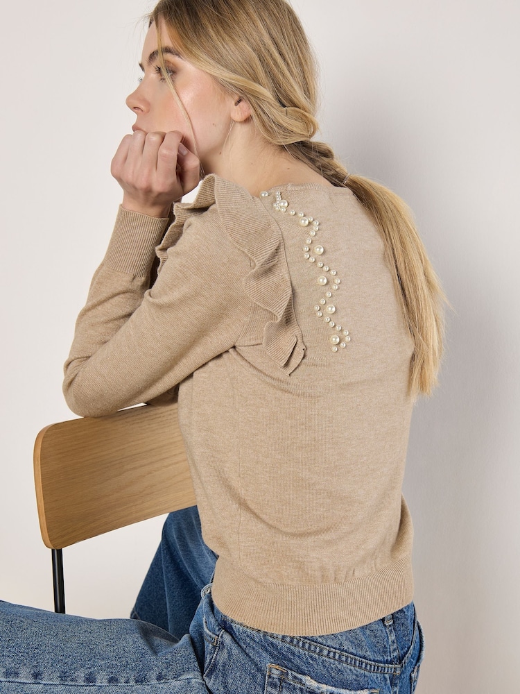 Apricot Natural Ruffle & Pearl Shoulder Jumper - Image 4 of 4 Apricot Natural Ruffle & Pearl Shoulder Jumper - Image 4 of 4