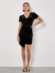 Apricot Black Velvet Side Rouged Dress - Image 1 of 4