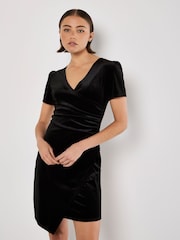 Apricot Black Velvet Side Rouged Dress - Image 2 of 4