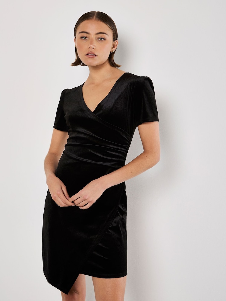 Apricot Black Velvet Side Rouged Dress - Image 2 of 4