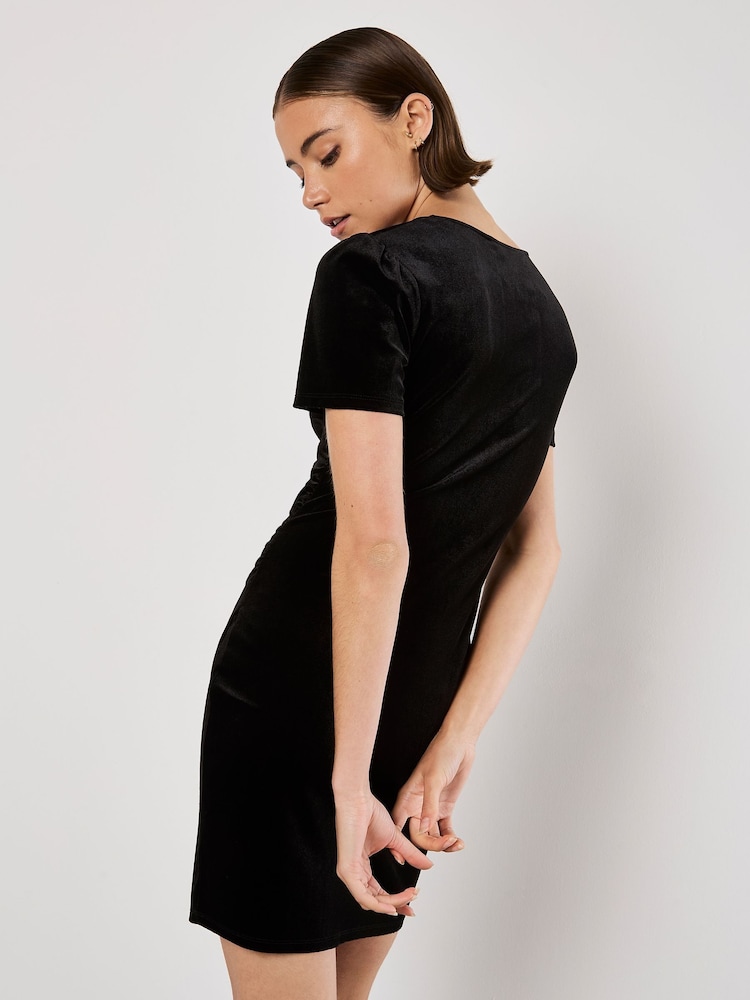 Apricot Black Velvet Side Rouged Dress - Image 4 of 4