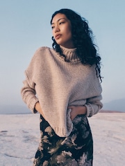 Apricot Natural Oversized Mock Neck Chunky Jumper - Image 1 of 6