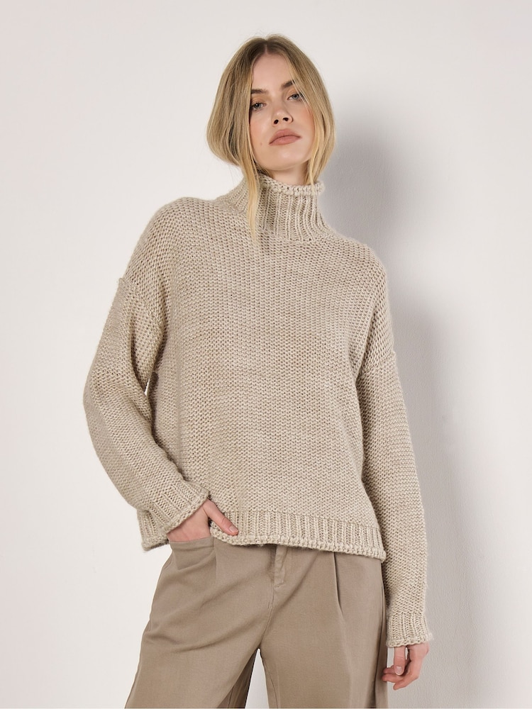Apricot Natural Oversized Mock Neck Chunky Jumper - Image 2 of 6