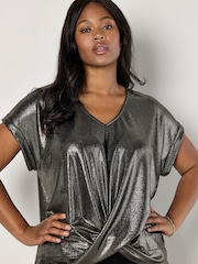 Apricot Grey Foil Shimmer Twist Front Top - Image 1 of 4