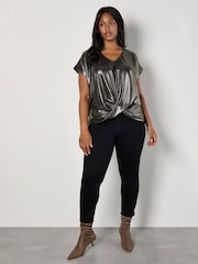 Apricot Grey Foil Shimmer Twist Front Top - Image 2 of 4