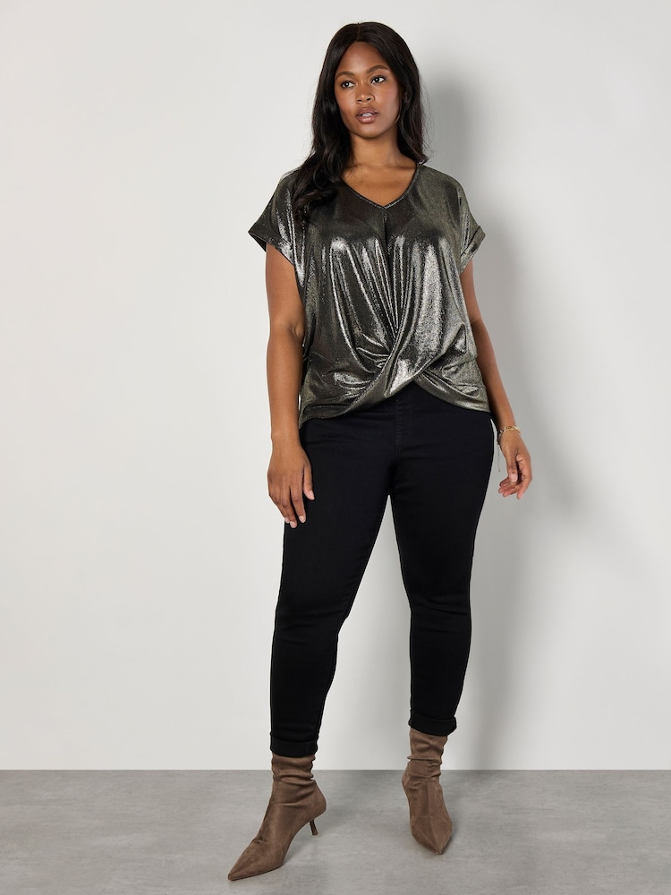 Apricot Grey Foil Shimmer Twist Front Top - Image 2 of 4
