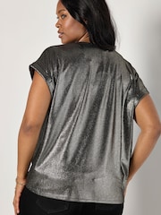 Apricot Grey Foil Shimmer Twist Front Top - Image 4 of 4