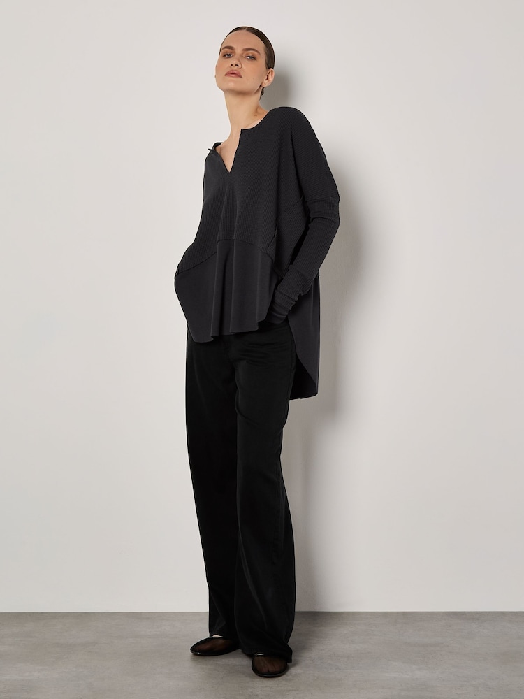 Apricot Grey Waffle Notch Rib Underlay Jumper - Image 3 of 3