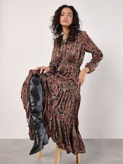 Apricot Black Painterly Metallic Thread Paisley Midaxi Dress - Image 1 of 4