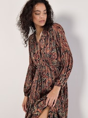 Apricot Black Painterly Metallic Thread Paisley Midaxi Dress - Image 3 of 4