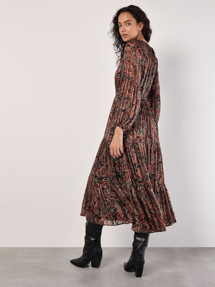 Apricot Black Painterly Metallic Thread Paisley Midaxi Dress - Image 4 of 4