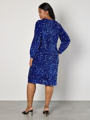Apricot Blue Velvet Sequin Long Sleeves Dress - Image 4 of 5