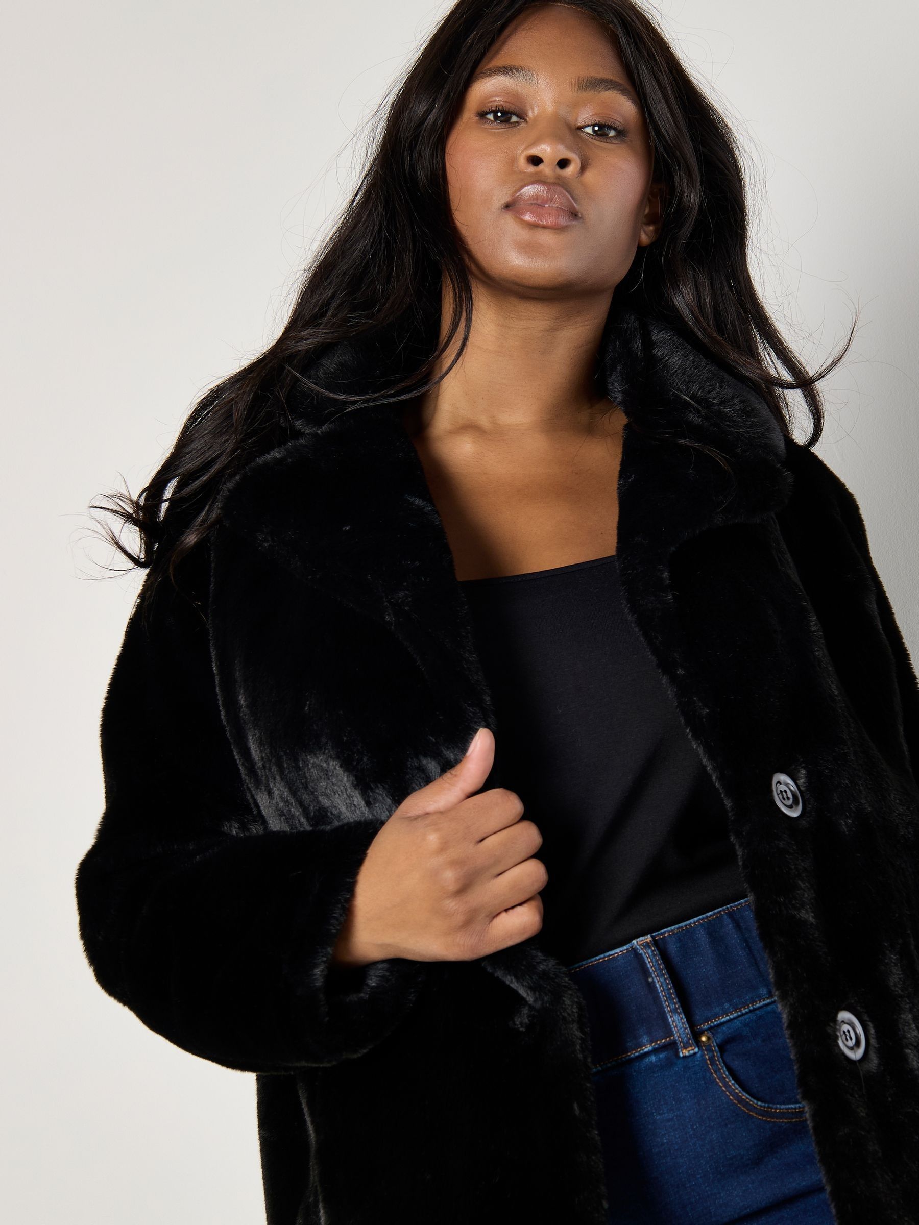 Buy Apricot Black Faux Fur Short Jacket from the Next UK online shop