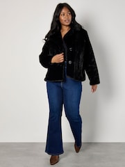 Apricot Black Faux Fur Short Jacket - Image 2 of 5