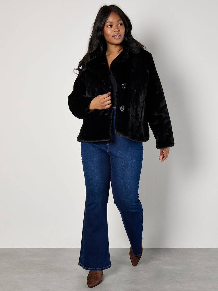Apricot Black Faux Fur Short Jacket - Image 2 of 5