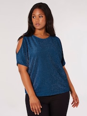 Apricot Green Sparkle Cold Shoulder Top - Image 1 of 4