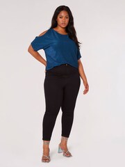 Apricot Green Sparkle Cold Shoulder Top - Image 2 of 4