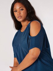 Apricot Green Sparkle Cold Shoulder Top - Image 3 of 4
