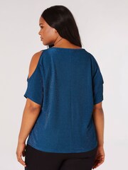 Apricot Green Sparkle Cold Shoulder Top - Image 4 of 4