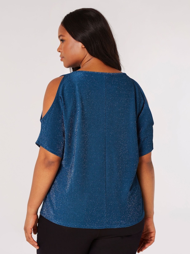 Apricot Green Sparkle Cold Shoulder Top - Image 4 of 4