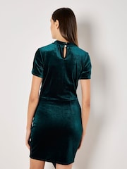 Apricot Green Velvet High Neck Ruched Mini Dress - Image 2 of 4