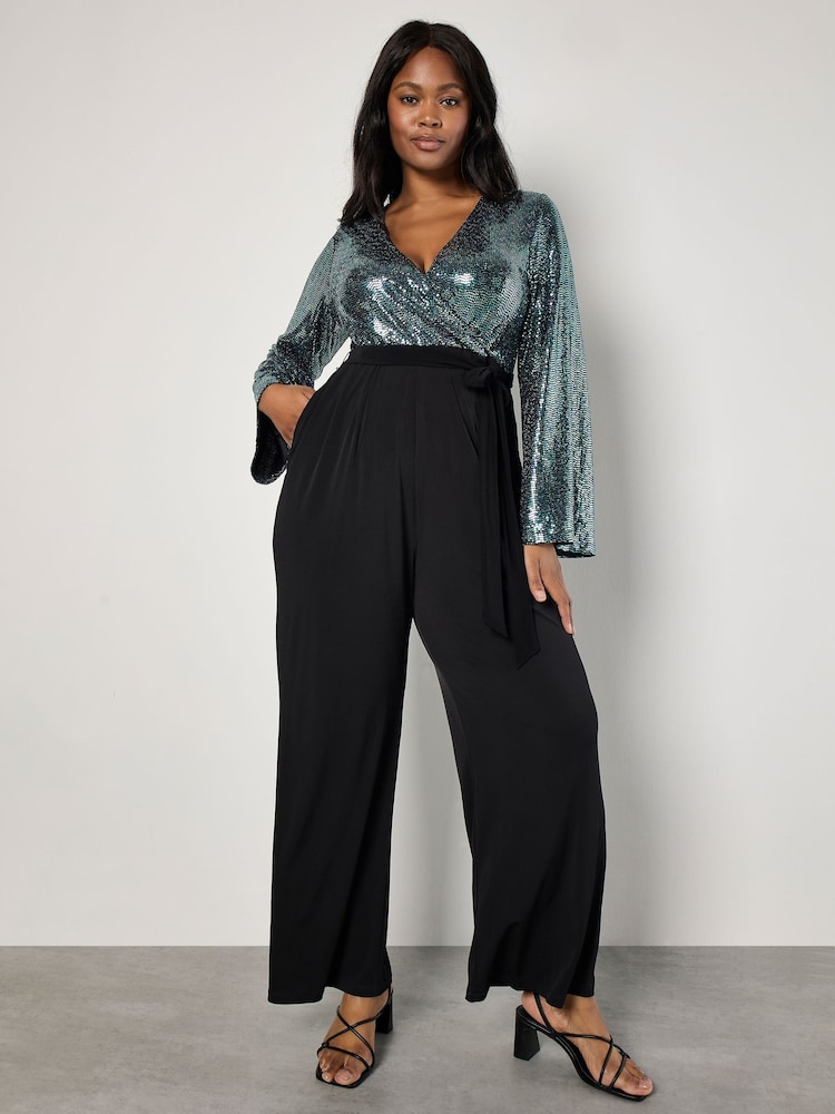 Apricot Black Mirror Sequin Contrast Jumpsuit - Image 2 of 5