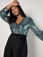Apricot Black Mirror Sequin Contrast Jumpsuit - Image 4 of 5